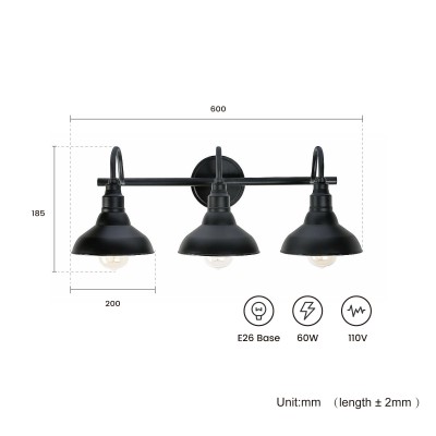 Vintage 3 Lights Black Iron Vanity Light For Bedroom Vintage 3 Lights Black Iron Vanity Light For Bedroom