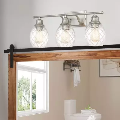 Modern Farmhouse Brushed Nickel Glass Wall Light Modern Farmhouse Brushed Nickel Glass Wall Light