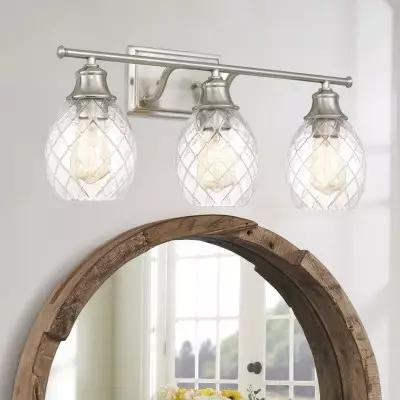 Modern Farmhouse Brushed Nickel Glass Wall Light Modern Farmhouse Brushed Nickel Glass Wall Light