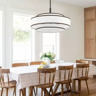 Luminara Farmhouse Fabric Drum Chandelier