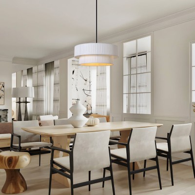 Elaraine Pleated Fabric Circular Drum Shade Chandelier Elaraine Pleated Fabric Circular Drum Shade Chandelier