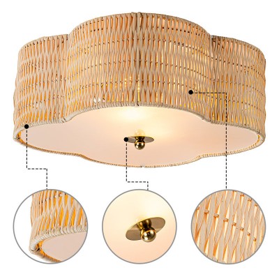 Zardo Coastal Boho Style Rattan Lamp Shade Flush Mount Ceiling Light Zardo Coastal Boho Style Rattan Lamp Shade Flush Mount Ceiling Light