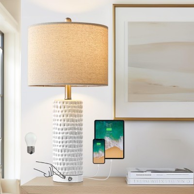 Xylon 3-Way Dimmable White Ceramic Touch Lamp With Usb Port Xylon 3-Way Dimmable White Ceramic Touch Lamp With Usb Port
