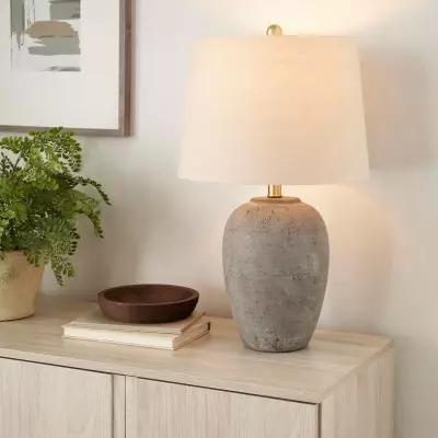 Ulysse Rustic Ceramic Pot Table Lamp With Drum Shade Ulysse Rustic Ceramic Pot Table Lamp With Drum Shade
