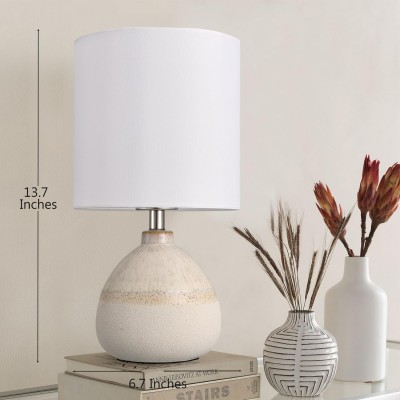 Vexa Small White Rustic Style Ceramic Bedside Table Lamp