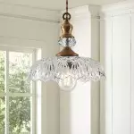 Jaime Antique Brass and Glass Flower Pendant Light