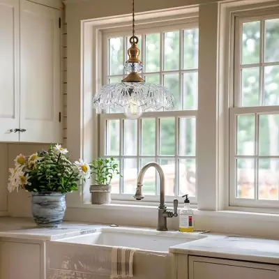 Jaime Antique Brass and Glass Flower Pendant Light Jaime Antique Brass and Glass Flower Pendant Light