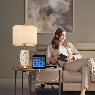 Qayla Electroplating Gold Trace Ceramic Table Lamp Qayla Electroplating Gold Trace Ceramic Table Lamp