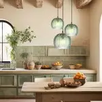 Yasmine Vintage Green Ribbed Glass Hanging Lamp