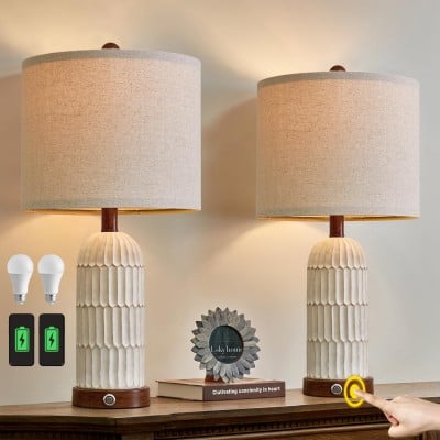 Ceyla Boho Style White Resin Living Room End Table Lamps