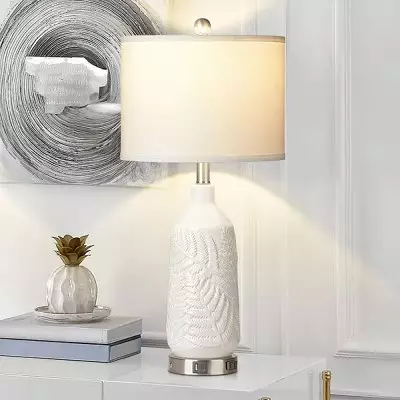 Darien White Wheat Texture Ceramic Nightstand Lamp