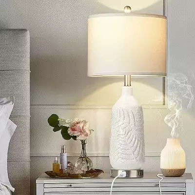 Darien White Wheat Texture Ceramic Nightstand Lamp