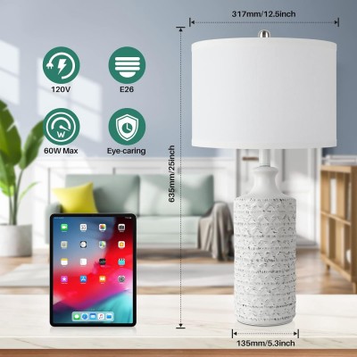 Gyrin White All Handmade Ceramic Rotary Bedside Nightstand Lamp