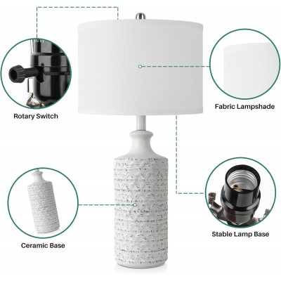 Gyrin White All Handmade Ceramic Rotary Bedside Nightstand Lamp