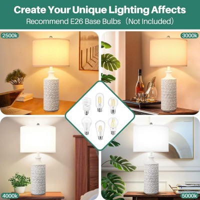 Gyrin White All Handmade Ceramic Rotary Bedside Nightstand Lamp