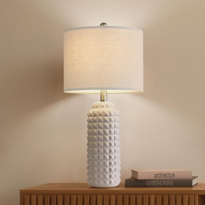 Cerule White Diamond Pattern Base Ceramic Living Room End Table Lamp