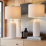 Cerule White Diamond Pattern Base Ceramic Living Room End Table Lamp