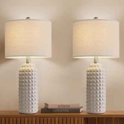 Cerule White Diamond Pattern Base Ceramic Living Room End Table Lamp