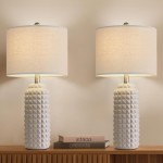 Cerule White Diamond Pattern Base Ceramic Living Room End Table Lamp