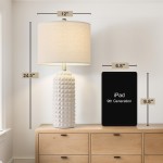 Cerule White Diamond Pattern Base Ceramic Living Room End Table Lamp