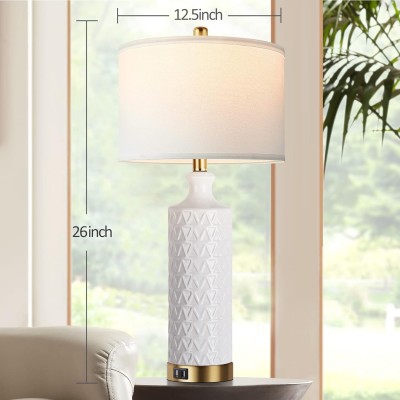 Hesper Tall Textured White Ceramic Living Room End Table Lamp