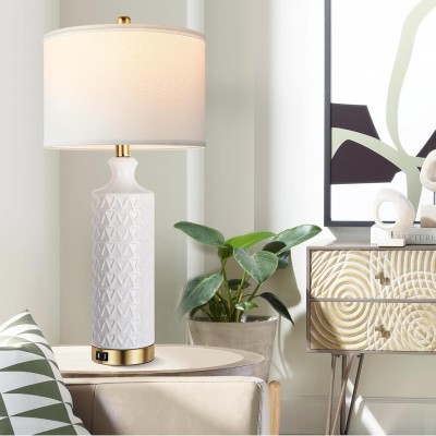 Hesper Tall Textured White Ceramic Living Room End Table Lamp