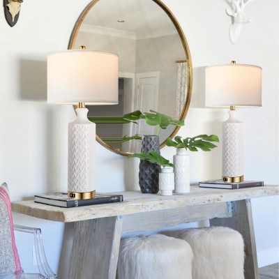 Hesper Tall Textured White Ceramic Living Room End Table Lamp