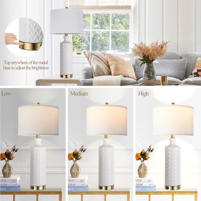 Hesper Tall Textured White Ceramic Living Room End Table Lamp