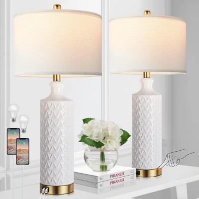 Hesper Tall Textured White Ceramic Living Room End Table Lamp