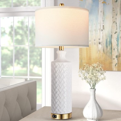 Hesper Tall Textured White Ceramic Living Room End Table Lamp