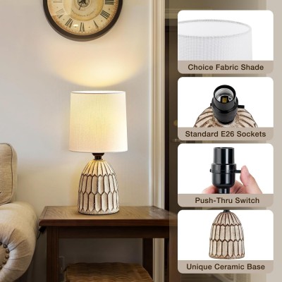 Iverna Mini Boho Hand-Painted Ceramic End Table Lamp Iverna Mini Boho Hand-Painted Ceramic End Table Lamp