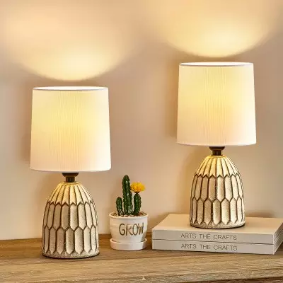Iverna Mini Boho Hand-Painted Ceramic End Table Lamp Iverna Mini Boho Hand-Painted Ceramic End Table Lamp