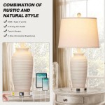 Jairus Cream Resin Ginger Jar Side Table Lamps For Living Room