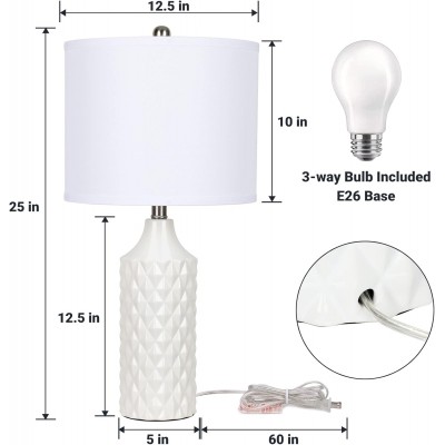 Palmyra White Diamond Protrusions Texture Ceramic Table Lamp