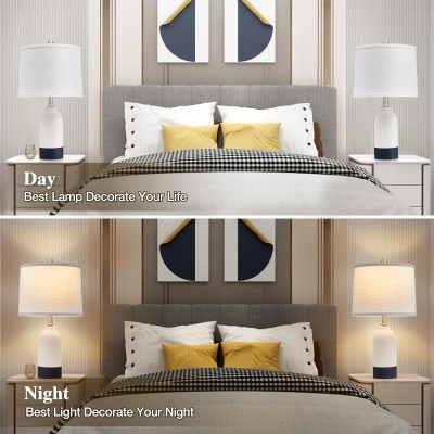 Quincey ‎Black White Ceramic Living Room End Table Lamp