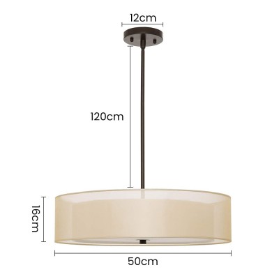 Yseult Beige Fabric Drum Shade Acrylic Rod Pendant Light Yseult Beige Fabric Drum Shade Acrylic Rod Pendant Light