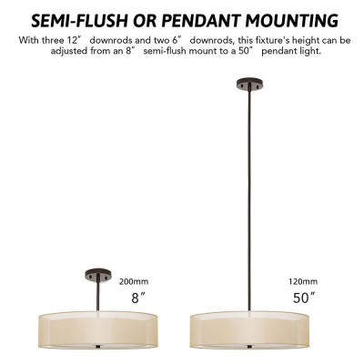 Yseult Beige Fabric Drum Shade Acrylic Rod Pendant Light Yseult Beige Fabric Drum Shade Acrylic Rod Pendant Light