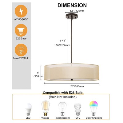 Yseult Beige Fabric Drum Shade Acrylic Rod Pendant Light Yseult Beige Fabric Drum Shade Acrylic Rod Pendant Light