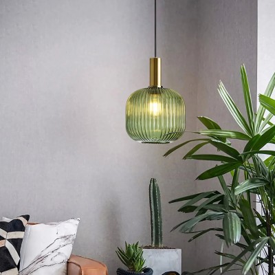 Zarek Lantern Shape Vertical Striped Stained Glass Pendant Light