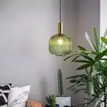 Zarek Lantern Shape Vertical Striped Stained Glass Pendant Light