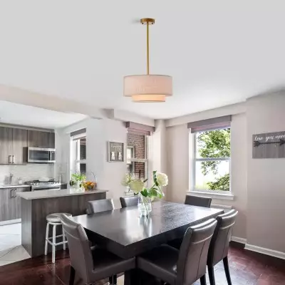 Aevon 3-Light Matte Brown Double Drum Pendant Light Aevon 3-Light Matte Brown Double Drum Pendant Light