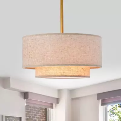 Aevon 3-Light Matte Brown Double Drum Pendant Light Aevon 3-Light Matte Brown Double Drum Pendant Light