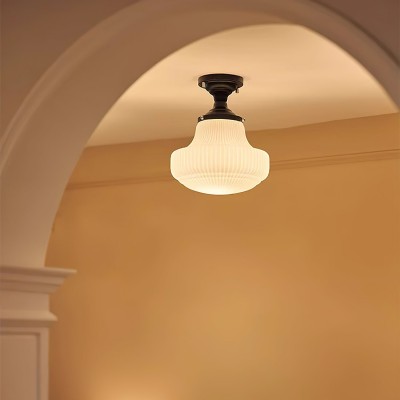 Iveria Striped Milk Glass Schoolhouse Flush Mount Ceiling Light Iveria Striped Milk Glass Schoolhouse Flush Mount Ceiling Light