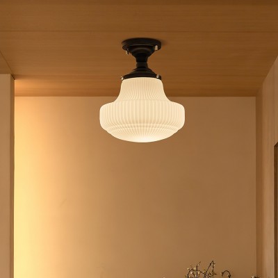 Iveria Striped Milk Glass Schoolhouse Flush Mount Ceiling Light Iveria Striped Milk Glass Schoolhouse Flush Mount Ceiling Light