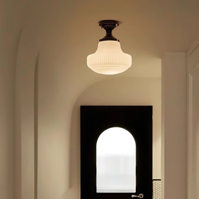 Iveria Striped Milk Glass Schoolhouse Flush Mount Ceiling Light Iveria Striped Milk Glass Schoolhouse Flush Mount Ceiling Light