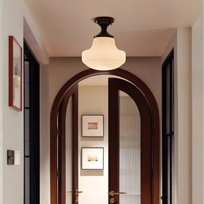 Iveria Striped Milk Glass Schoolhouse Flush Mount Ceiling Light Iveria Striped Milk Glass Schoolhouse Flush Mount Ceiling Light