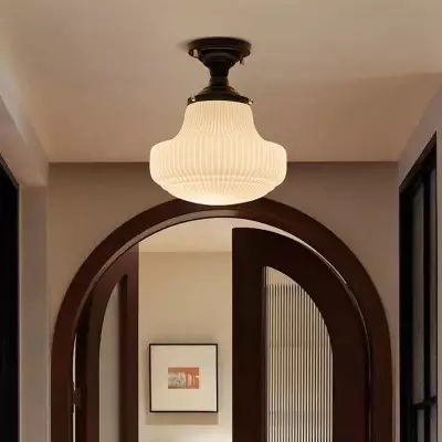 Iveria Striped Milk Glass Schoolhouse Flush Mount Ceiling Light Iveria Striped Milk Glass Schoolhouse Flush Mount Ceiling Light