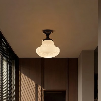 Iveria Striped Milk Glass Schoolhouse Flush Mount Ceiling Light Iveria Striped Milk Glass Schoolhouse Flush Mount Ceiling Light