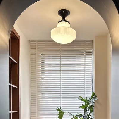 Iveria Striped Milk Glass Schoolhouse Flush Mount Ceiling Light Iveria Striped Milk Glass Schoolhouse Flush Mount Ceiling Light