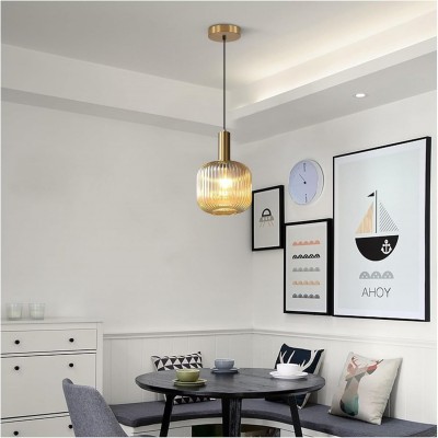 Zarek Lantern Shape Vertical Striped Stained Glass Pendant Light